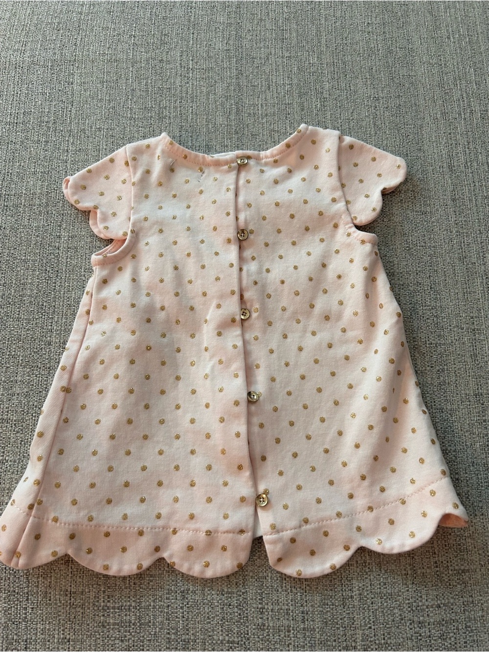 Tahari Baby Pink Gold Polka Dot Bow Baby Dress. Size 18M - Picture 2 of 8
